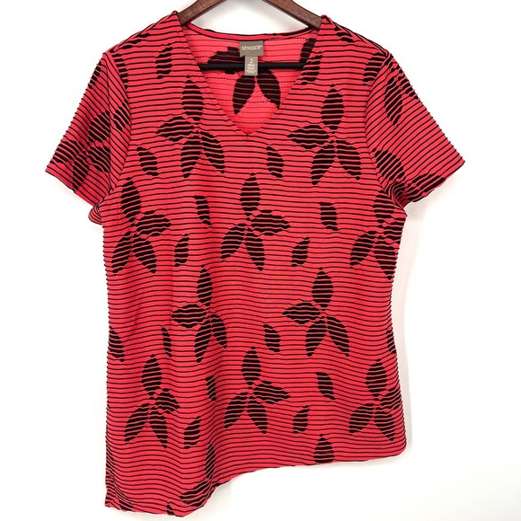 Chico’s Size 2 or Large Side Cut Textured Floral Shirt Blouse Top Pink Summer - Picture 1 of 4